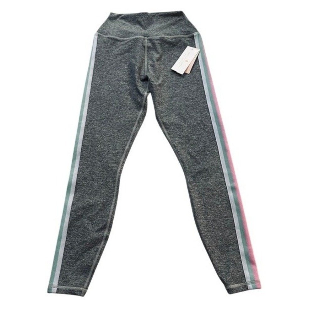Spiritual Gangster Intent Tech Heather Jersey Leggings Gray Stripe Size S NEW